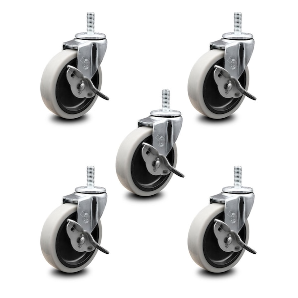 Service Caster 4 Inch Thermoplastic Wheel 3/8 Threaded Stem Caster Set with Brakes SCC, 5PK SCC-TS05S410-TPRS-SLB-381615-5 - main